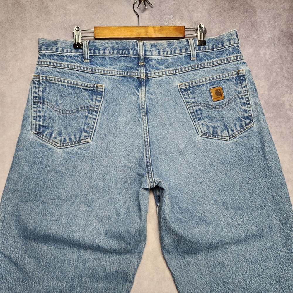 Carhartt Mens Straight Leg Work Jeans Light Wash Blue Denim 38 to 40x34 Trades